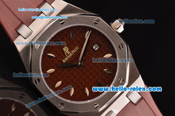 Audemars Piguet Royal Oak Lady Miyota OS2035 Quartz Steel Case with Brown Rubber Strap Brown Grid Dial and Brown Rubber Strap - Click Image to Close